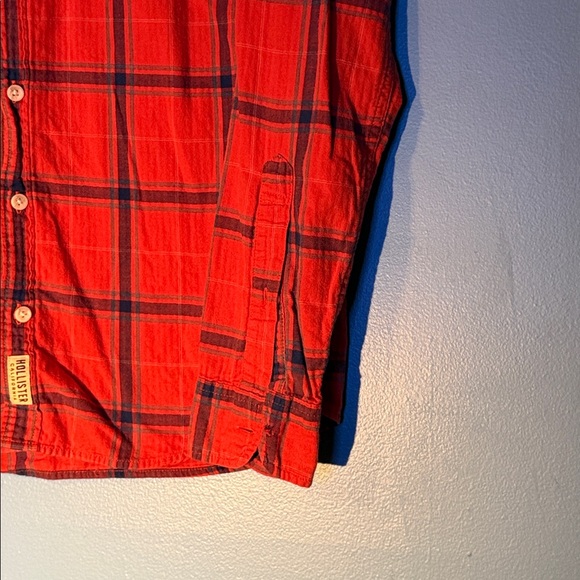Hollister orange\red and Blue Plaid Men's Shirt - Picture 6 of 7